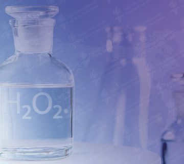 A clear, colorless liquid of hydrogen peroxide, a powerful oxidizing agent with various industrial and household applications.