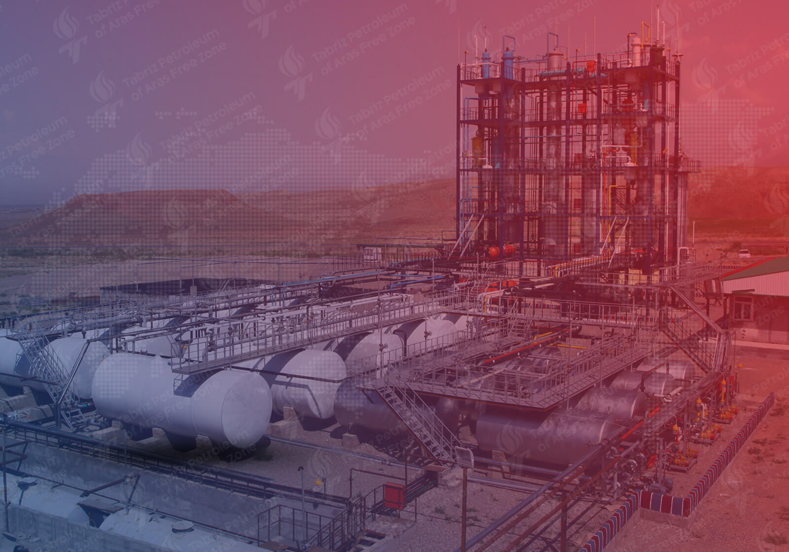 A vast refinery complex with towering distillation towers and an intricate network of pipelines, representing the intricate process of petroleum refining.
